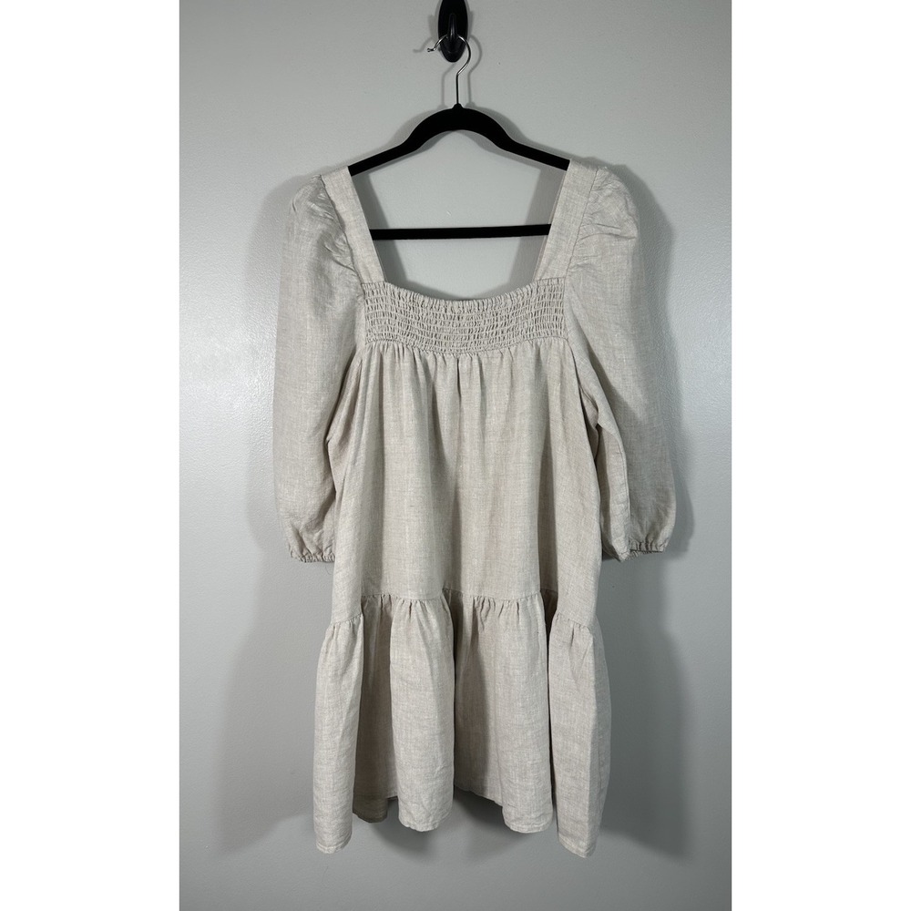 Dissh Dress Womens 10 Natural Afterglow Linen Mini Tiered Boho Coastal‎